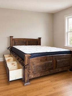 Queen Solid Wood Bed With 3 Drawers And Mattress $740