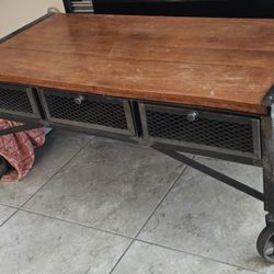 Industrial Style COFFEE TABLE with Storage on Wheels