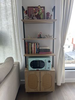 Wall Mounted Bookshelf with Rattan Cabinet & Metal Frame-$70 MOVING SALE