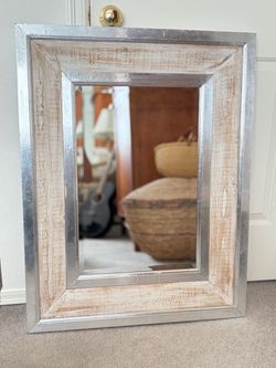 Distressed wood and silver framed mirror — 27.5” x 35.5”