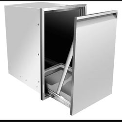 Built-in Double Trash Drawer 20" W x 27" H x 24" D Pull-Out Tray Outdoor Kitchen Stainless Steel Trash Bin Storage for BBQ Island Grill Station(D128)