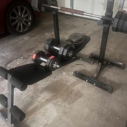 Complete Home Gym Set - Adjustable Weight Bench, Squat/Press Rack, Barbell & Dumbbells