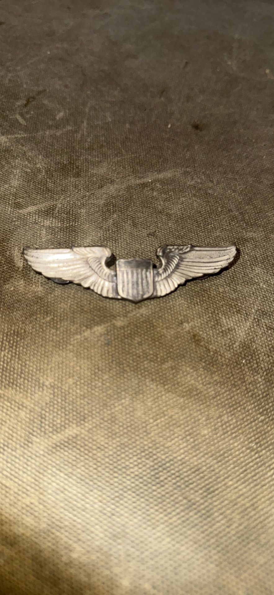 WWII ARMY AIR CORPS PILOT WINGS BADGE 3-1/16” SIZE INSIGNIA STERLING SILVER #82