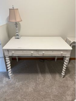 FREE! Charming Shabby Chic White Wood Desk with Spiral Legs, 2 Drawers