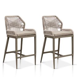 PURPLE LEAF Outdoor Bar Stools Set of 2, Wicker Rattan Bar Stools with Back Aluminum Outside Garden Patio Bar Chairs