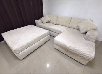 Kevin Charles Charli Corduroy Sectional Sofa with Ottoman