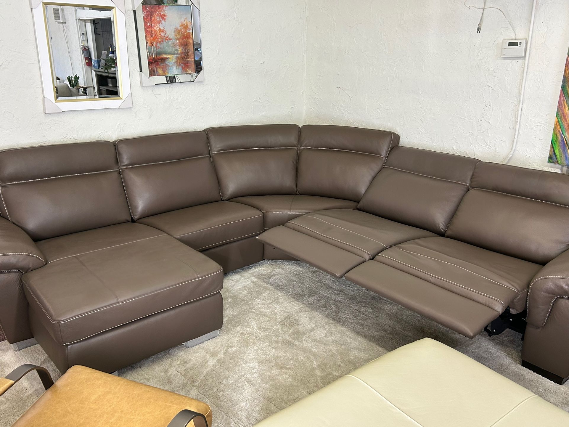 Furniture- Italian Leather 5 Pc Sectional With 2 Power Recliners- Julius