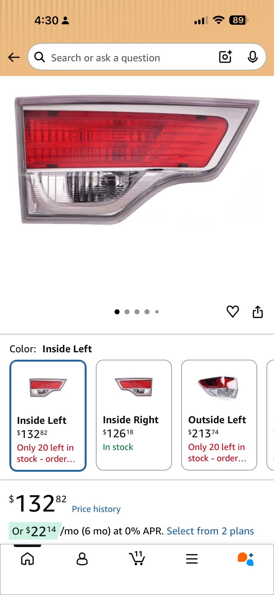 Toyota Highlander 2014 2015 2016 Car Rear TailLight Warning Signal Turn Signal Auto Accessories Lamp Housing Without Bulb(Inside Left) It brand new 6