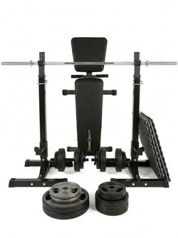Fitness Reality Home Gym Set with Adjustable Bench, Squat Rack & Weight Plates