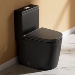  Compact One Piece Toilet 22.8" Depth Modern Short Design Dual Flush for Small Tiny Mini Bathroom 12" Rough-in,Matte Black