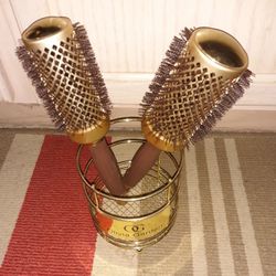 Nano-Thermic Ceramic Ion Hairbrush Set Of 2 Plus Metal Stand