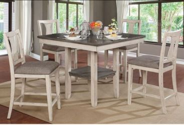 Brand New Antique White & Grey 5pc Counter Height Dining Table Set
