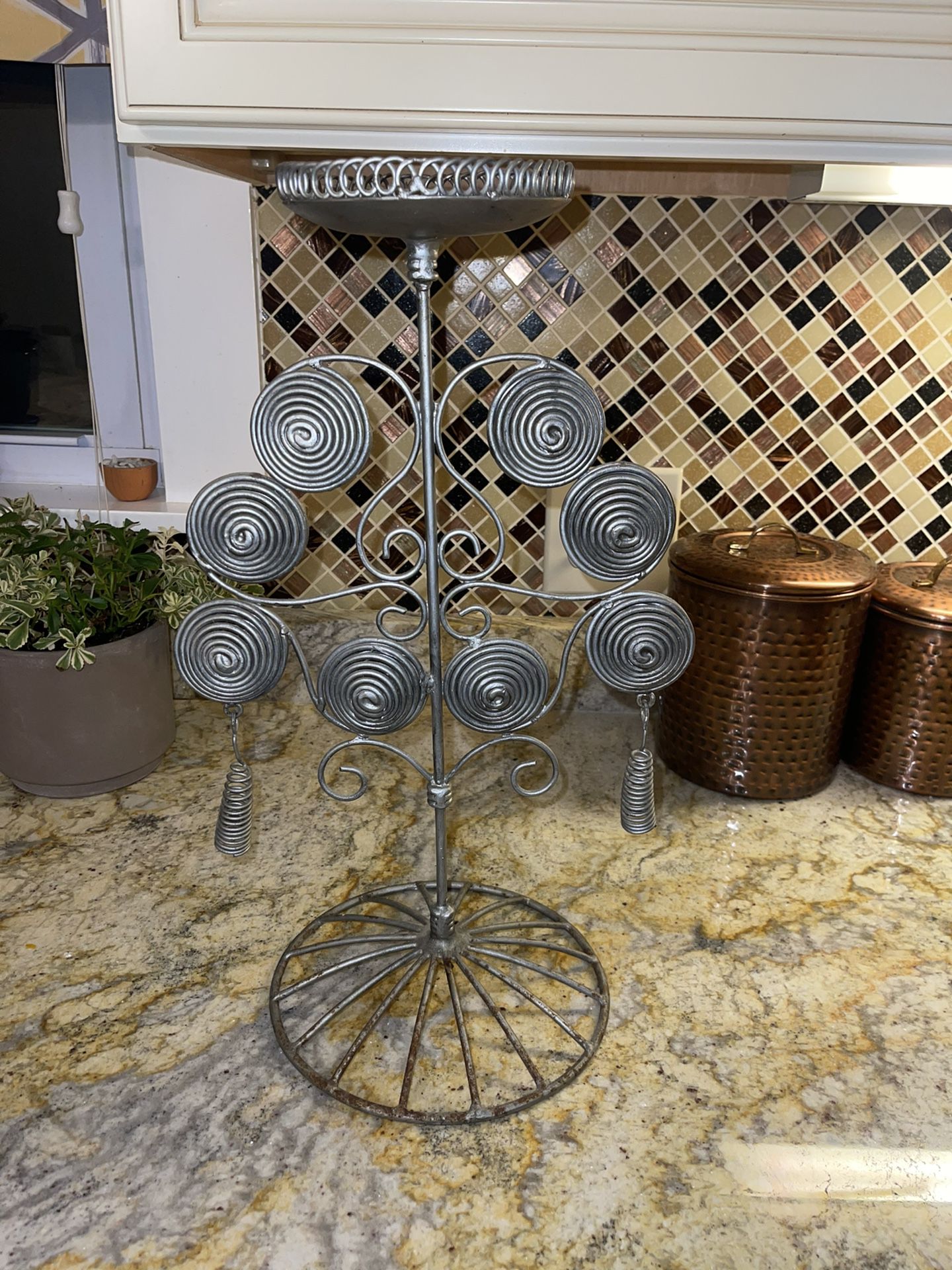 Funky Cool Metal Pillar Candleholder (18” H) Last pic shows some discoloration … Can be painted.