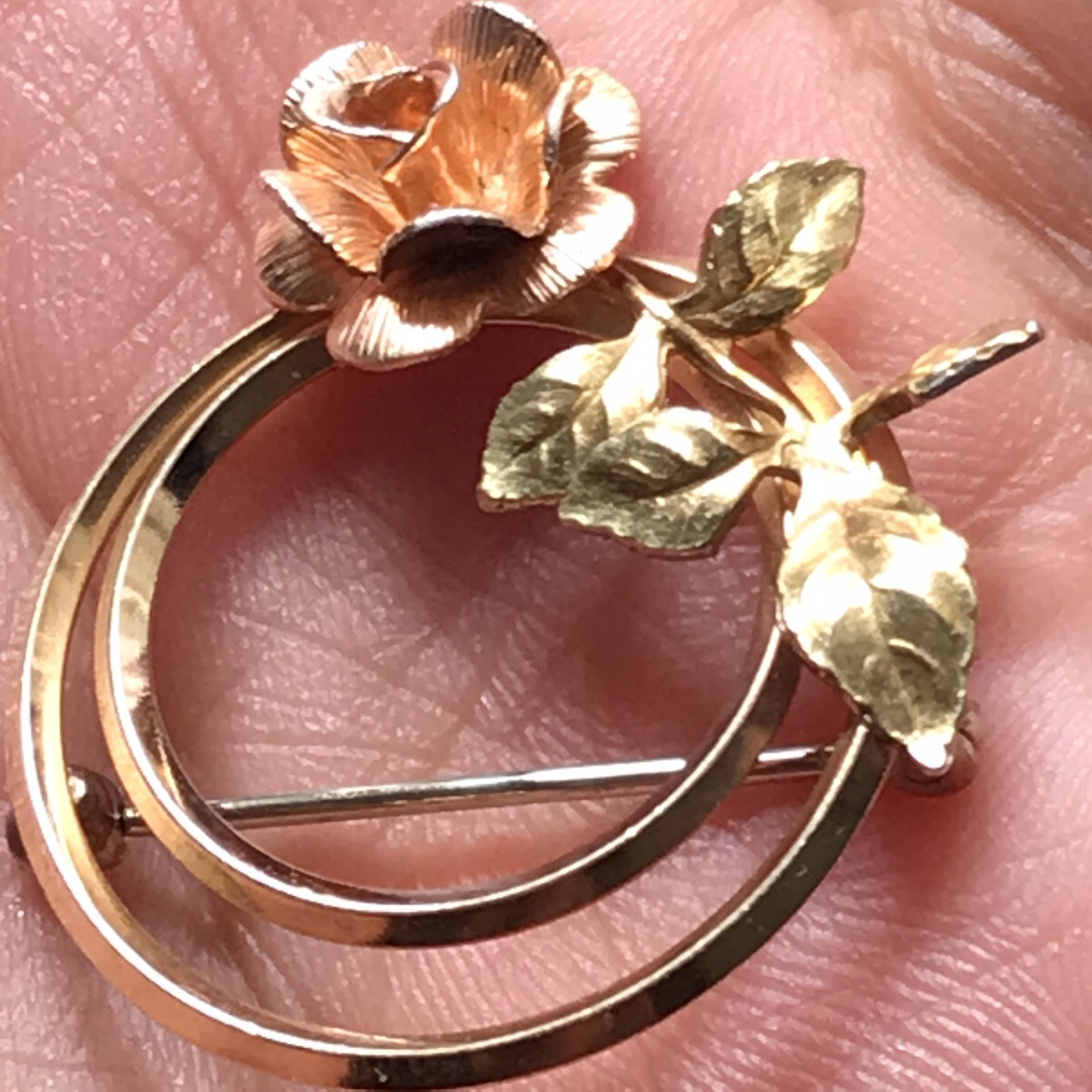 Rose Gold Filled Antique Flower Brooch Hoop Pin Two Tone
