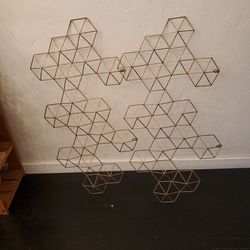 Two Large 42×22 Gold Metal Geometric Wall Hangings. 