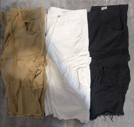 3 SMOKE RISE CARGO SHORTS SLIM SIZE 32 BLACK WHITE KHAKI