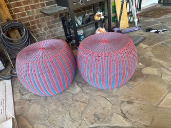 Set of 2 Wicker Outdoor Ottomans
