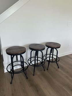 х3 adjustable bars stools - wood & black metal
