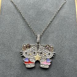 Hello Kitty Necklace Diamonique Gemini New In Box Sterling Silver RARE