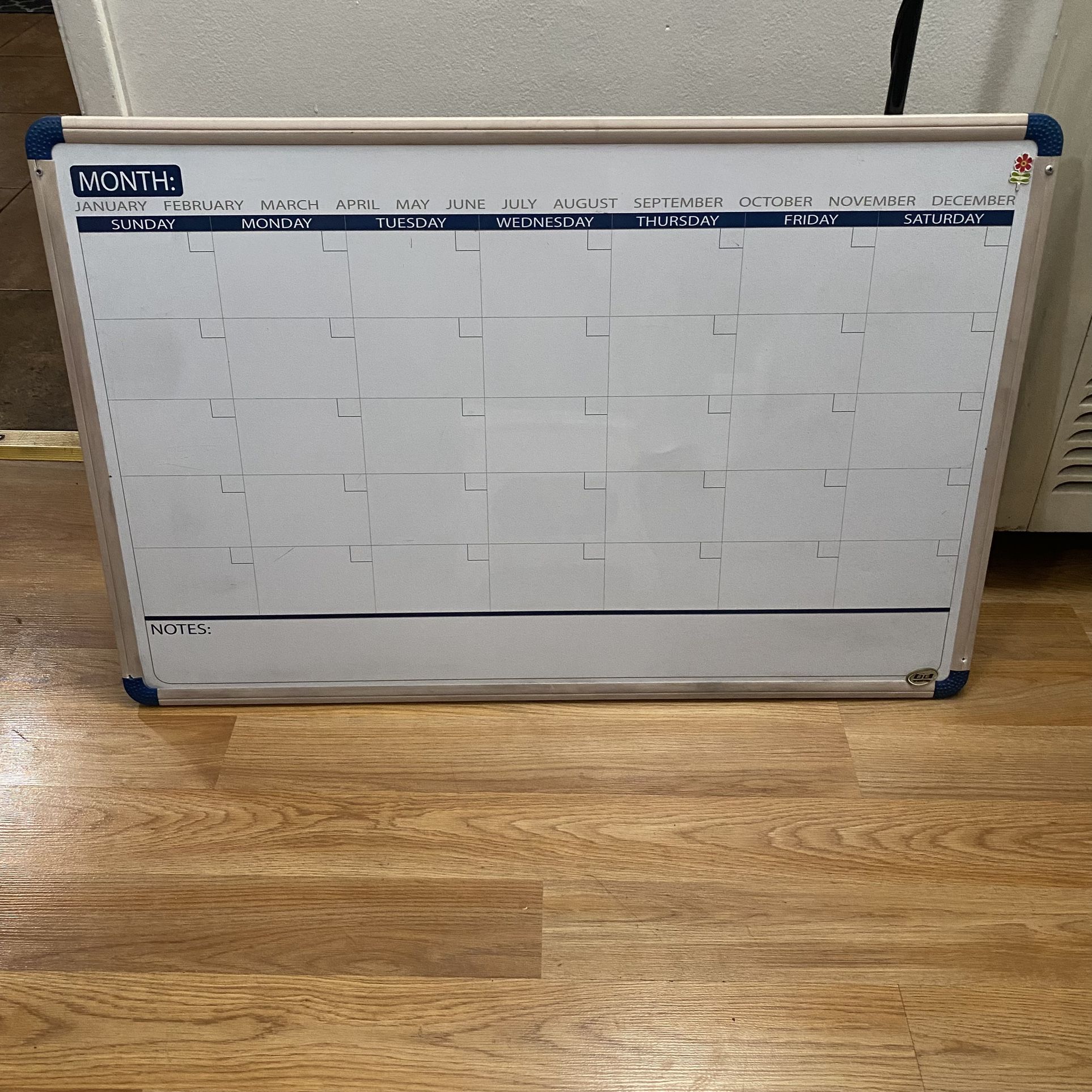 Lightly used whiteboard Dry Erase Monthly Calendar planner, Giant Size 35” x 24"
