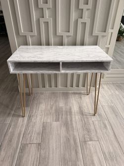 Faux Marble Top Desk with Gold Hairpin Legs