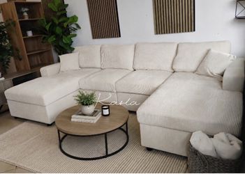 Gorgeous ‼️ sectional sofa with double  chaise ivory corduo