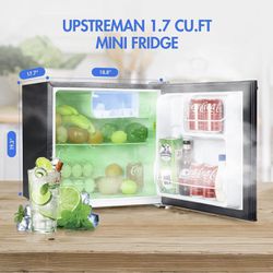 Upstreman 1.7 Cu.Ft Mini Fridge with Freezer, Adjustable Thermostat, Energy Saving, Low Noise, Single Door Compact Refrigerator for Dorm, Office, Bedr