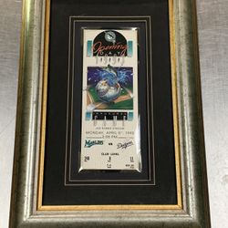 1993 Florida Marlins Inaugural Opening Day Game Ticket Framed