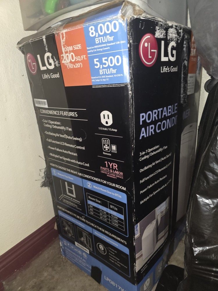 LG 5,500 BTU Portable Air Conditioner Cools 200 Sq. Ft. with Dehumidifier and LCD Remote in White