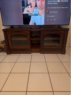 Wooden TV Stand with Glass Doors