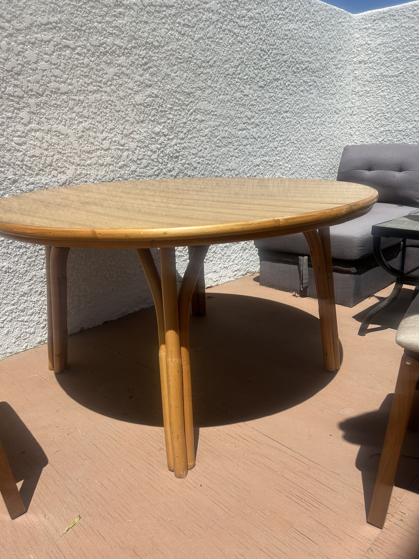 Extended Wooden Dinning Room Table With Leaf To Fit 6 People