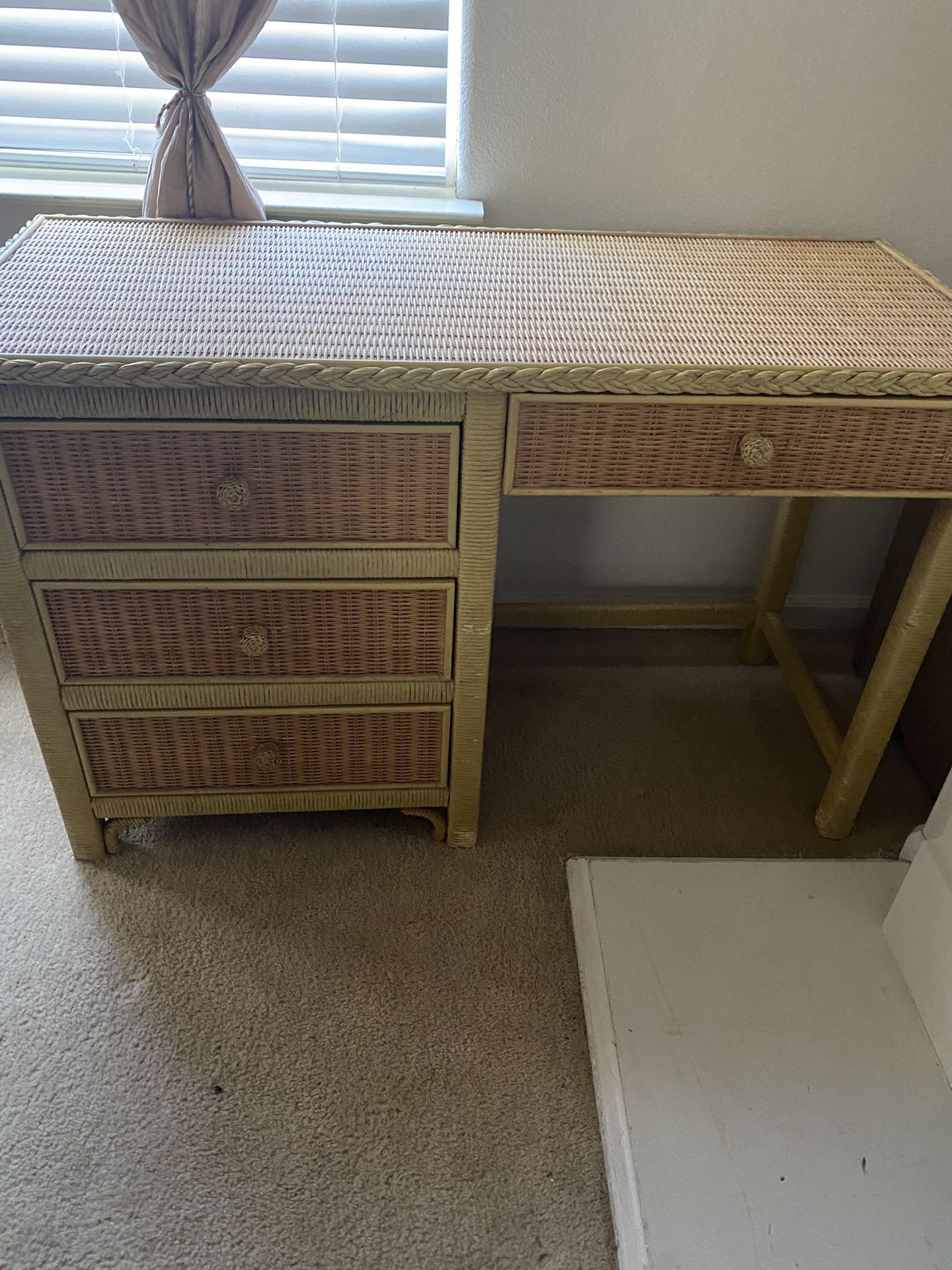 RATTAN Study Desk With Intact Glass Top
