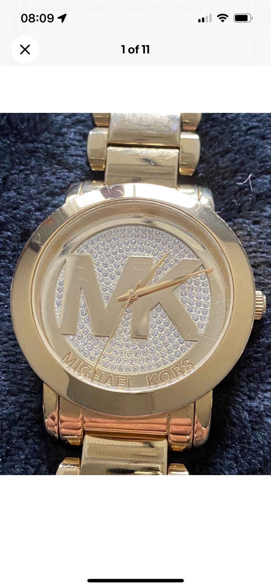 Michael Kors Women's Runway MK Logo Glitz Gold Tone Steel Watch 45mm MK3462