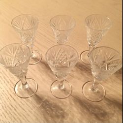 Set of (6) Polish Hand Cut Crystal Cordial Glasses.