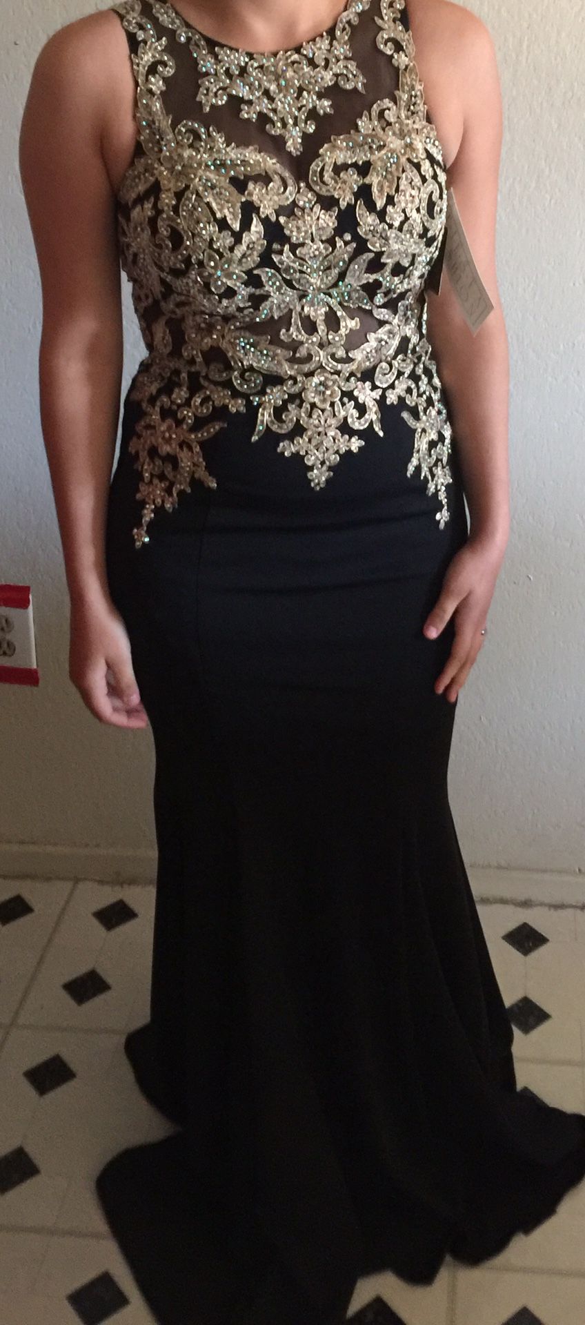 Black/gold prom dress