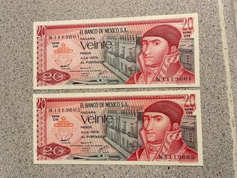 1977 Mexico 20 Pesos Consecutive Serial Notes