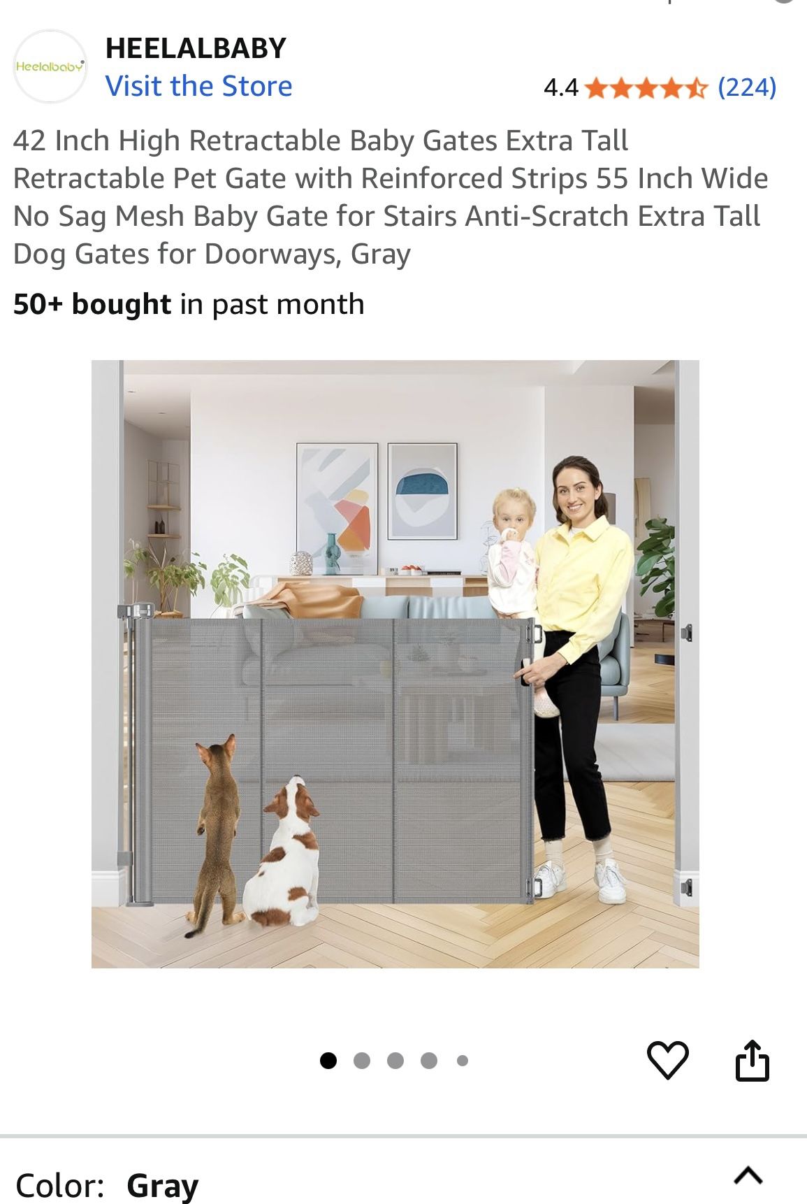 Heelababy 42” Extra Tall Baby Pet Gate Retractable Grey Up To 55”  Width New In Box 