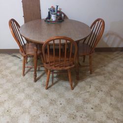 Wood Dining Room Table With Four Chairs And Leaf Extension