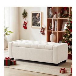 48” Beige Ottoman/Bench With Storage