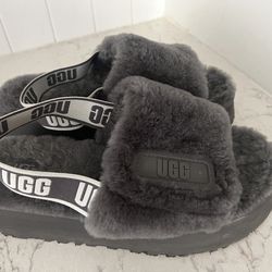 UGG Disco Slide Slippers Women's Soft Fluffy Shoes Sandals Grey Size 10