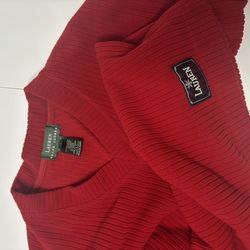 Lauren Ralph Lauren Vintage Knit Ribbed V-Neck Sweater Red M