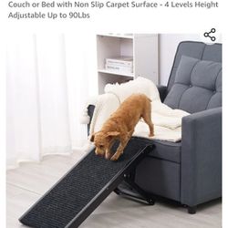 18" Tall Adjustable Pet Ramp - Small Dog Use Only - Wooden Folding Portable Dog & Cat Ramp Perfect for Couch or Bed with Non Slip Carpet Surface - 4 L