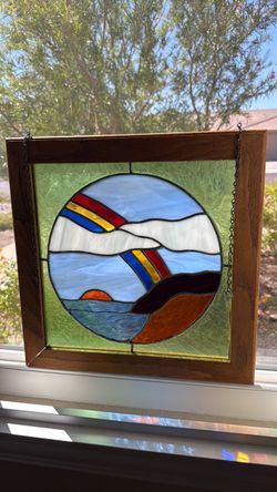 Vintage Framed Stained Glass Nautical Landscape Sun Catcher