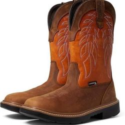 NEW SZ 9.5 Wide Wolverine Men Western Cowboy Work Boots Rancher DuraShocks CarbonMax Wellington Boot Safety