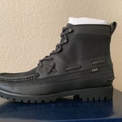 NEW MEN’S POLO RALPH LAUREN RANGER MID LEATHER BLACK COMBAT POLO BOOTS Sz 8.5