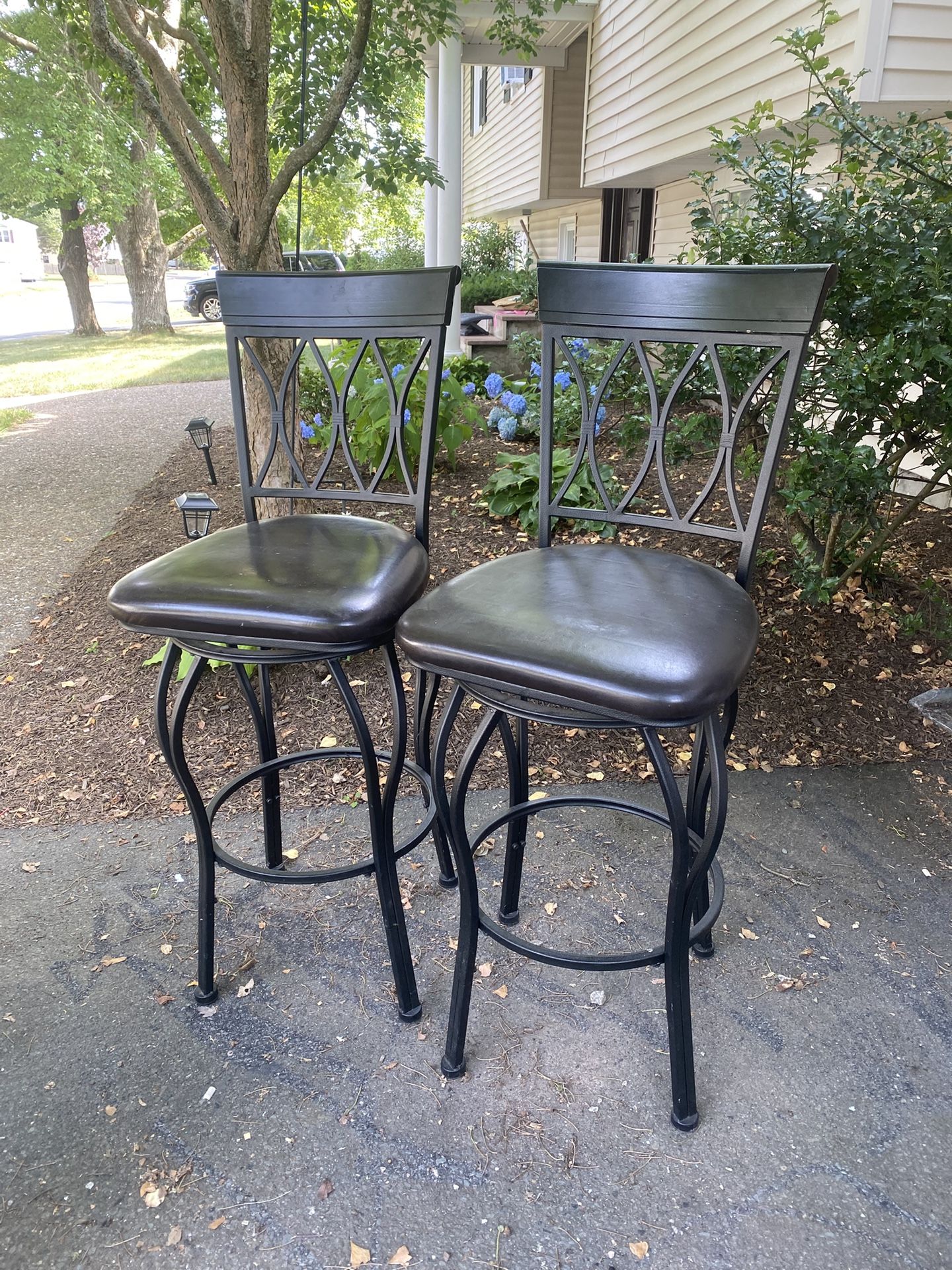Set of 2 Swivel Bar Stools – Black Metal & Faux Leather. $50 for both, or best offer