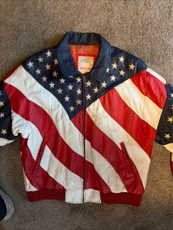 Michael Hoban WhereMI USA FLAG Leather Jacket XL Rare