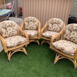 Bamboo rolling and rocking chairs. 