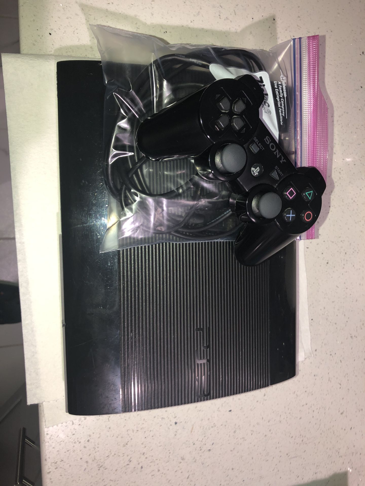 PS3 slim with controller and cables