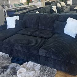 ✅️✅️3 pc Black  color✅️  corduroy fabric  sectional sofa with double storage chaise and pop up sleep area in center✅️✅️✅️